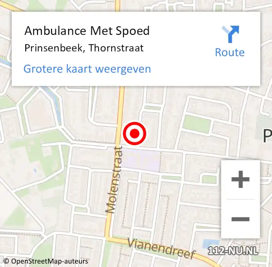 Locatie op kaart van de 112 melding: Ambulance Met Spoed Naar Prinsenbeek, Thornstraat op 11 augustus 2014 17:22