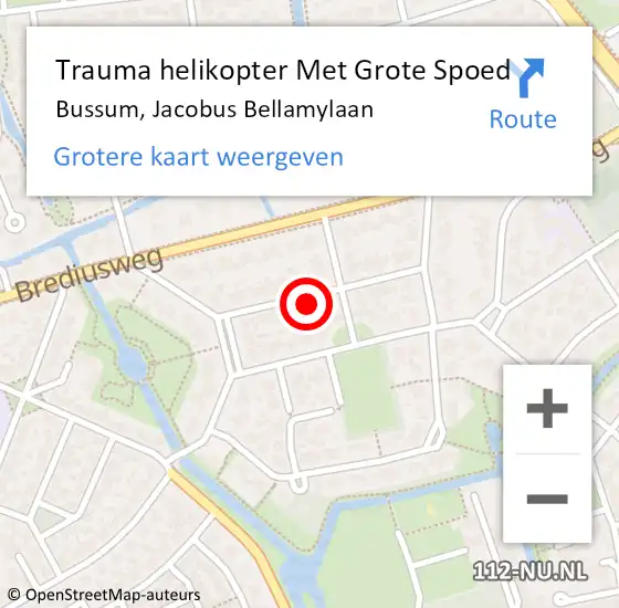 Locatie op kaart van de 112 melding: Trauma helikopter Met Grote Spoed Naar Bussum, Jacobus Bellamylaan op 10 januari 2023 12:25