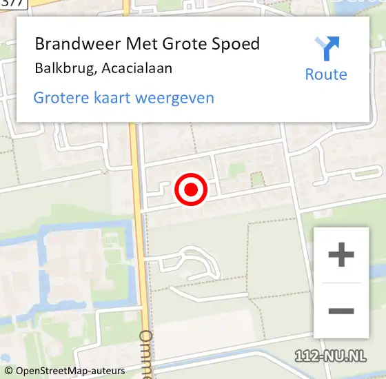 Locatie op kaart van de 112 melding: Brandweer Met Grote Spoed Naar Balkbrug, Acacialaan op 10 januari 2023 14:09