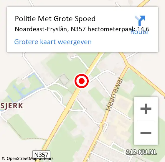 Locatie op kaart van de 112 melding: Politie Met Grote Spoed Naar Noardeast-Fryslân, N357 hectometerpaal: 14,6 op 10 januari 2023 14:40