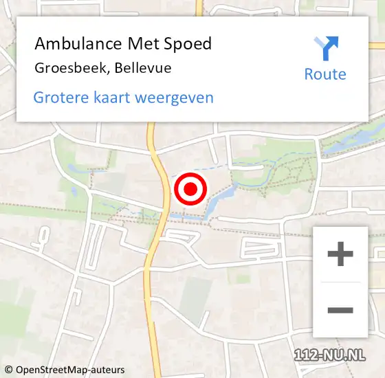 Locatie op kaart van de 112 melding: Ambulance Met Spoed Naar Groesbeek, Bellevue op 10 januari 2023 14:55