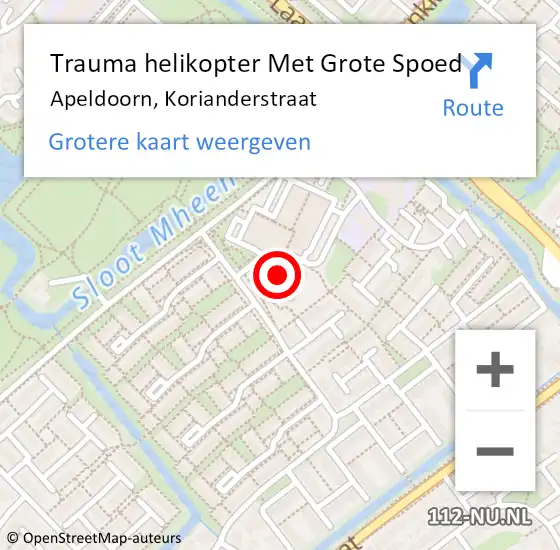 Locatie op kaart van de 112 melding: Trauma helikopter Met Grote Spoed Naar Apeldoorn, Korianderstraat op 10 januari 2023 15:14