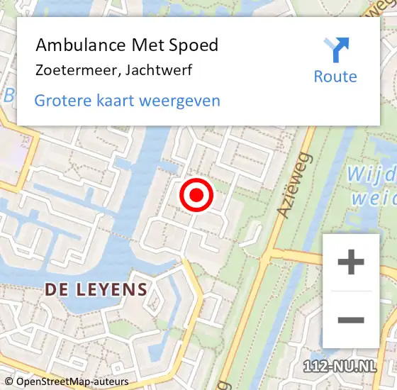 Locatie op kaart van de 112 melding: Ambulance Met Spoed Naar Zoetermeer, Jachtwerf op 10 januari 2023 15:30