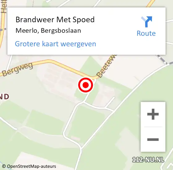 Locatie op kaart van de 112 melding: Brandweer Met Spoed Naar Meerlo, Bergsboslaan op 10 januari 2023 15:39