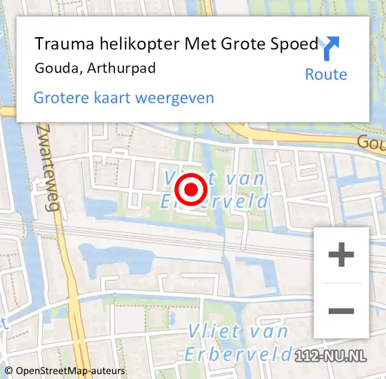 Locatie op kaart van de 112 melding: Trauma helikopter Met Grote Spoed Naar Gouda, Arthurpad op 10 januari 2023 16:03