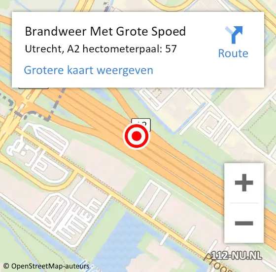Locatie op kaart van de 112 melding: Brandweer Met Grote Spoed Naar Utrecht, A2 hectometerpaal: 57 op 10 januari 2023 16:33