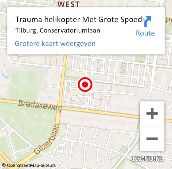 Locatie op kaart van de 112 melding: Trauma helikopter Met Grote Spoed Naar Tilburg, Conservatoriumlaan op 10 januari 2023 16:44