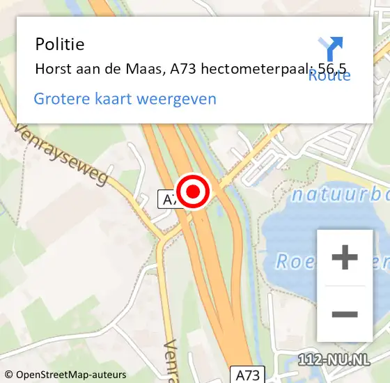 Locatie op kaart van de 112 melding: Politie Horst aan de Maas, A73 hectometerpaal: 56,5 op 10 januari 2023 16:53