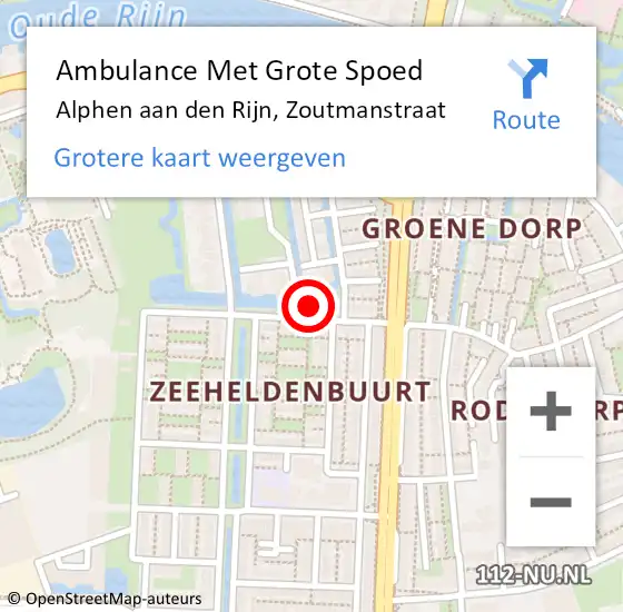 Locatie op kaart van de 112 melding: Ambulance Met Grote Spoed Naar Alphen aan den Rijn, Zoutmanstraat op 10 januari 2023 16:59