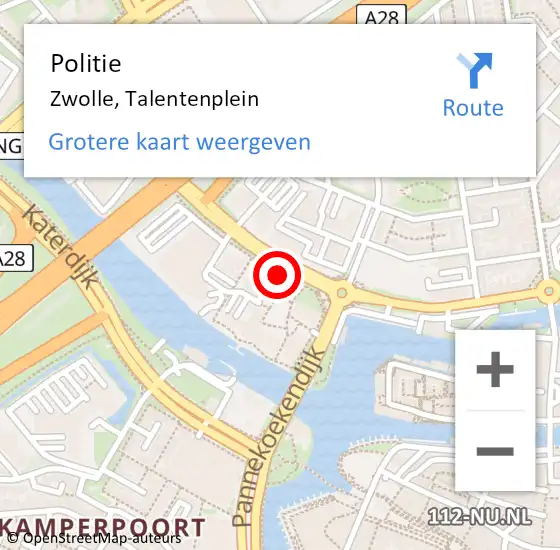 Locatie op kaart van de 112 melding: Politie Zwolle, Talentenplein op 10 januari 2023 17:03