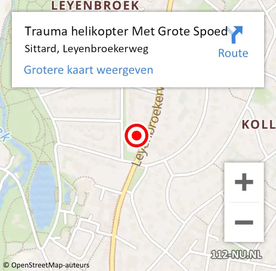 Locatie op kaart van de 112 melding: Trauma helikopter Met Grote Spoed Naar Sittard, Leyenbroekerweg op 10 januari 2023 17:26