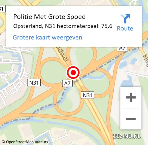 Locatie op kaart van de 112 melding: Politie Met Grote Spoed Naar Opsterland, N31 hectometerpaal: 75,6 op 10 januari 2023 17:42