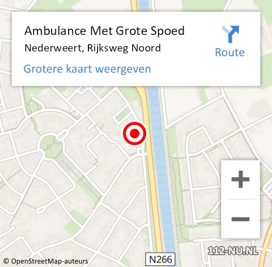 Locatie op kaart van de 112 melding: Ambulance Met Grote Spoed Naar Nederweert, Rijksweg Noord op 10 januari 2023 17:45