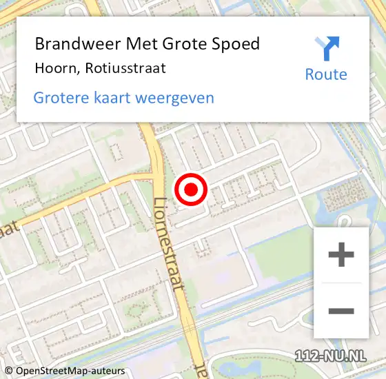 Locatie op kaart van de 112 melding: Brandweer Met Grote Spoed Naar Hoorn, Rotiusstraat op 10 januari 2023 17:46