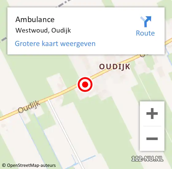 Locatie op kaart van de 112 melding: Ambulance Westwoud, Oudijk op 10 januari 2023 17:46