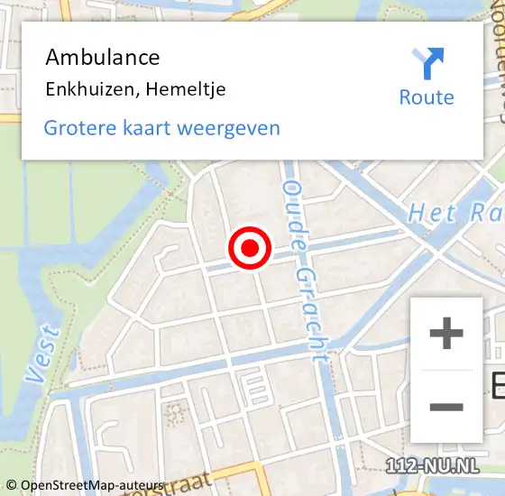 Locatie op kaart van de 112 melding: Ambulance Enkhuizen, Hemeltje op 10 januari 2023 17:46