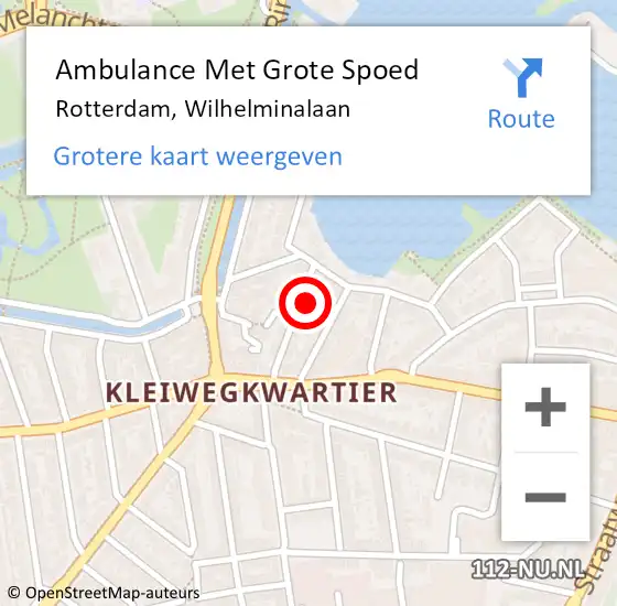 Locatie op kaart van de 112 melding: Ambulance Met Grote Spoed Naar Rotterdam, Wilhelminalaan op 10 januari 2023 17:51
