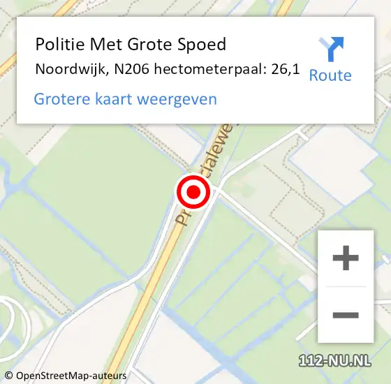 Locatie op kaart van de 112 melding: Politie Met Grote Spoed Naar Noordwijk, N206 hectometerpaal: 26,1 op 10 januari 2023 17:52