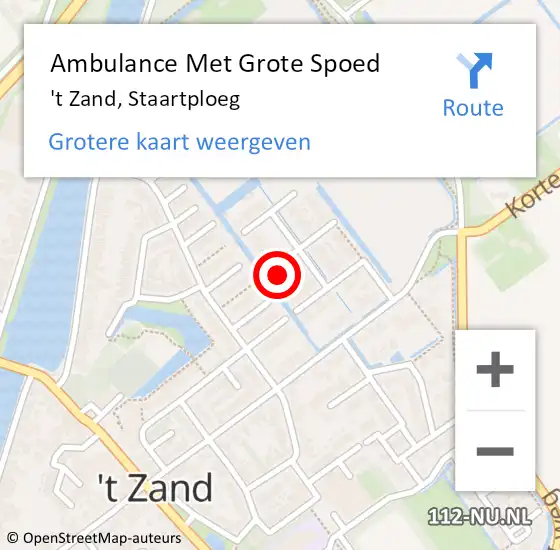 Locatie op kaart van de 112 melding: Ambulance Met Grote Spoed Naar 't Zand, Staartploeg op 10 januari 2023 18:15