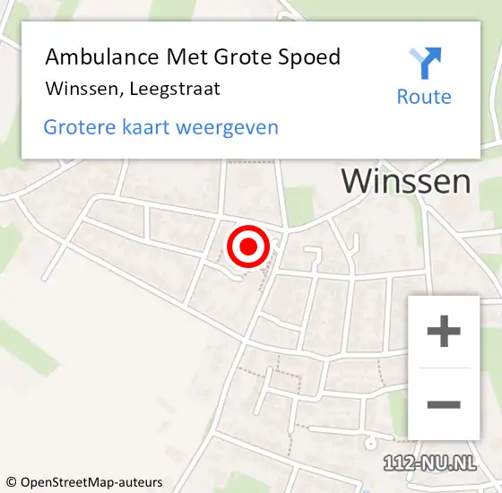 Locatie op kaart van de 112 melding: Ambulance Met Grote Spoed Naar Winssen, Leegstraat op 10 januari 2023 19:18