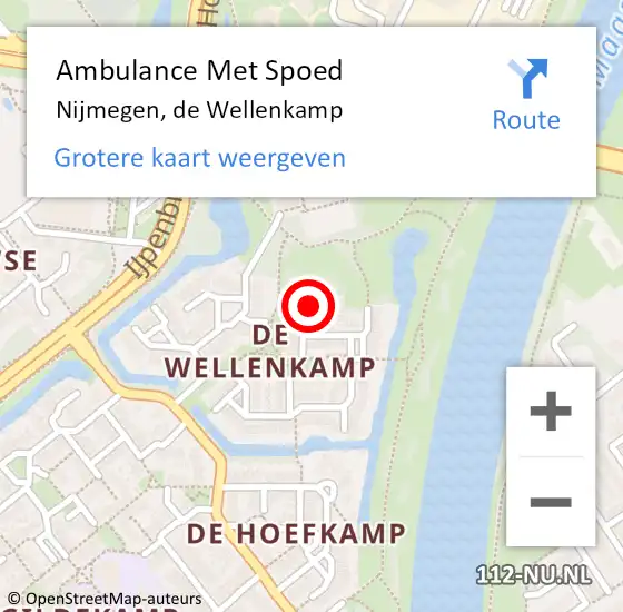Locatie op kaart van de 112 melding: Ambulance Met Spoed Naar Nijmegen, de Wellenkamp op 10 januari 2023 19:59