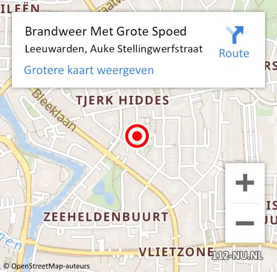 Locatie op kaart van de 112 melding: Brandweer Met Grote Spoed Naar Leeuwarden, Auke Stellingwerfstraat op 10 januari 2023 20:16