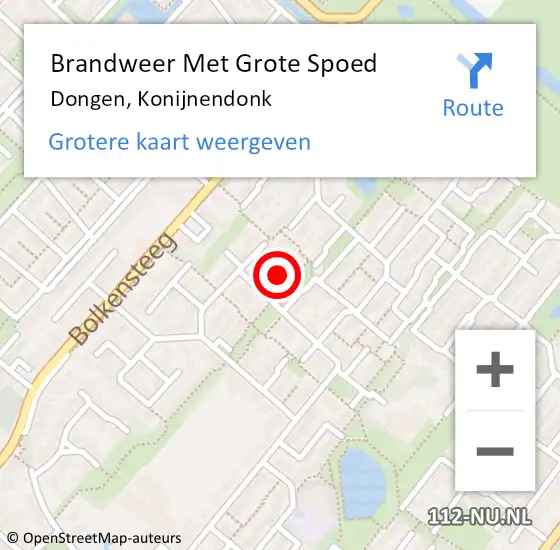Locatie op kaart van de 112 melding: Brandweer Met Grote Spoed Naar Dongen, Konijnendonk op 10 januari 2023 20:56
