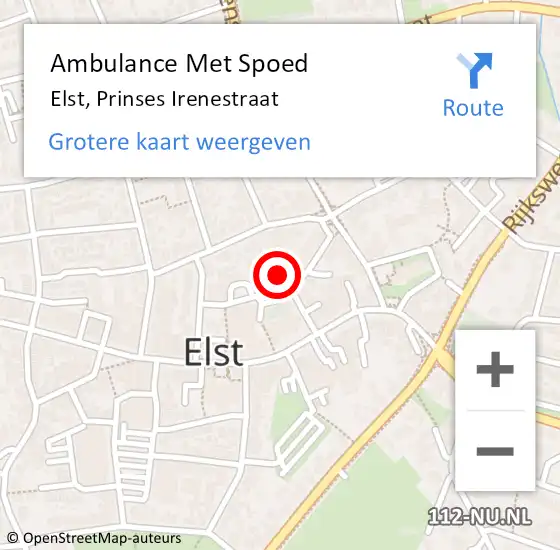 Locatie op kaart van de 112 melding: Ambulance Met Spoed Naar Elst, Prinses Irenestraat op 10 januari 2023 21:42