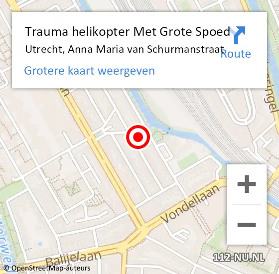 Locatie op kaart van de 112 melding: Trauma helikopter Met Grote Spoed Naar Utrecht, Anna Maria van Schurmanstraat op 10 januari 2023 22:16