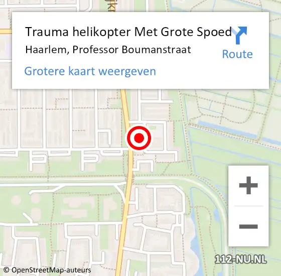 Locatie op kaart van de 112 melding: Trauma helikopter Met Grote Spoed Naar Haarlem, Professor Boumanstraat op 10 januari 2023 23:23