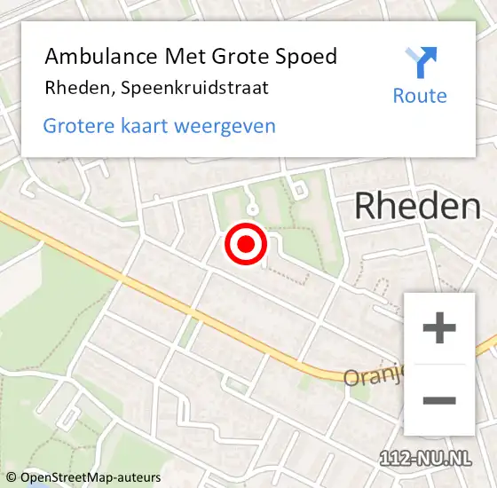 Locatie op kaart van de 112 melding: Ambulance Met Grote Spoed Naar Rheden, Speenkruidstraat op 10 januari 2023 23:26