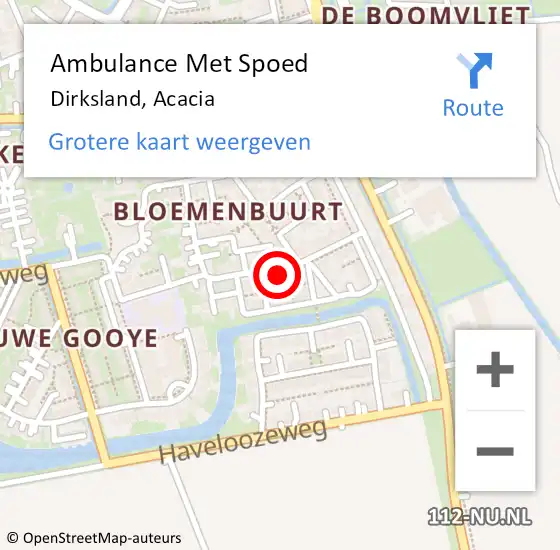 Locatie op kaart van de 112 melding: Ambulance Met Spoed Naar Dirksland, Acacia op 11 januari 2023 00:40