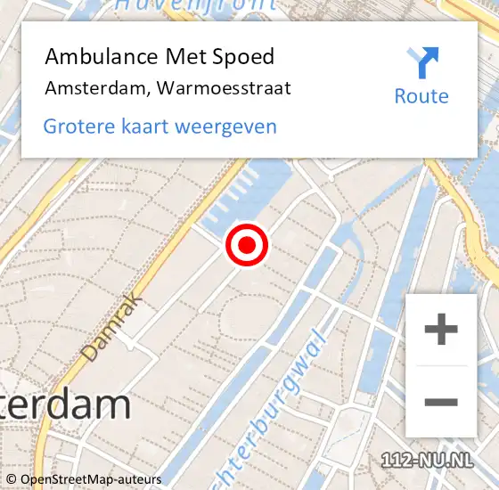 Locatie op kaart van de 112 melding: Ambulance Met Spoed Naar Amsterdam, Warmoesstraat op 11 januari 2023 01:42