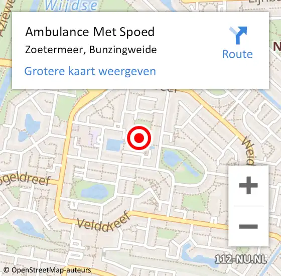 Locatie op kaart van de 112 melding: Ambulance Met Spoed Naar Zoetermeer, Bunzingweide op 11 januari 2023 01:52