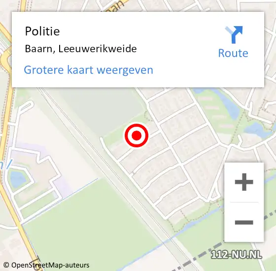 Locatie op kaart van de 112 melding: Politie Baarn, Leeuwerikweide op 11 januari 2023 01:56