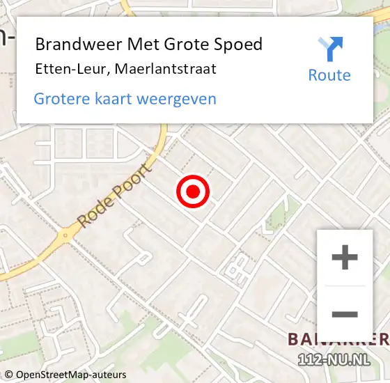 Locatie op kaart van de 112 melding: Brandweer Met Grote Spoed Naar Etten-Leur, Maerlantstraat op 11 januari 2023 03:24