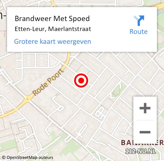 Locatie op kaart van de 112 melding: Brandweer Met Spoed Naar Etten-Leur, Maerlantstraat op 11 januari 2023 05:32