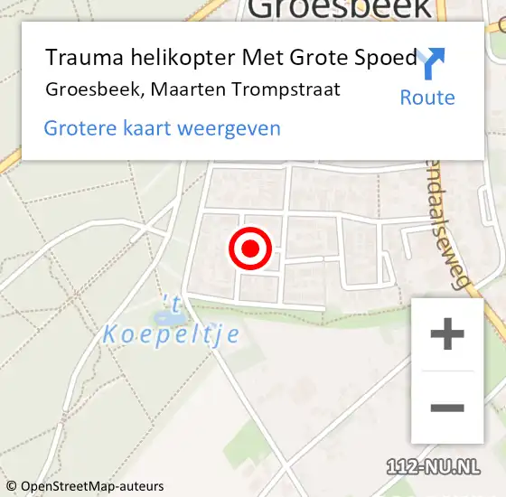 Locatie op kaart van de 112 melding: Trauma helikopter Met Grote Spoed Naar Groesbeek, Maarten Trompstraat op 11 januari 2023 05:35