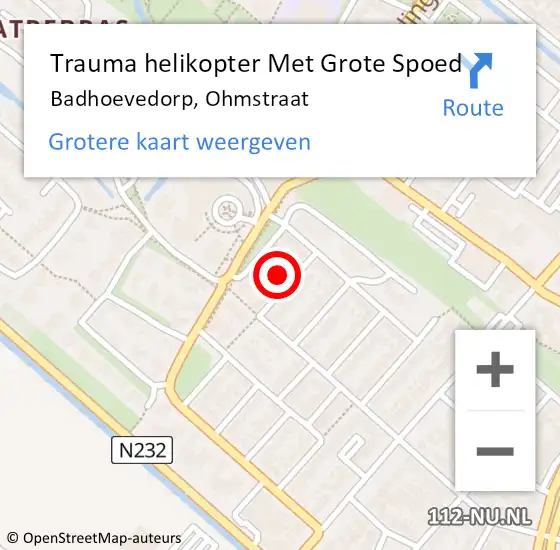 Locatie op kaart van de 112 melding: Trauma helikopter Met Grote Spoed Naar Badhoevedorp, Ohmstraat op 11 januari 2023 07:19