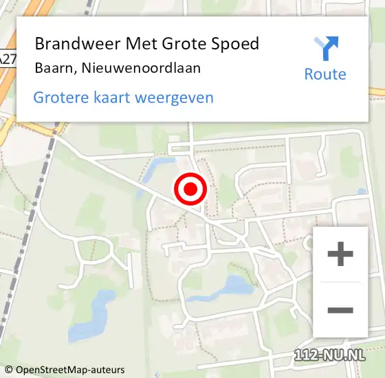 Locatie op kaart van de 112 melding: Brandweer Met Grote Spoed Naar Baarn, Nieuwenoordlaan op 11 januari 2023 08:06