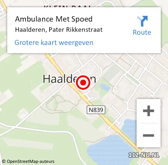 Locatie op kaart van de 112 melding: Ambulance Met Spoed Naar Haalderen, Pater Rikkenstraat op 11 januari 2023 08:25