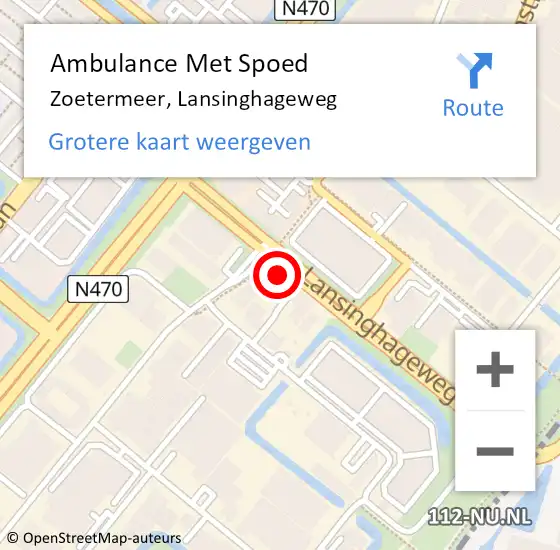 Locatie op kaart van de 112 melding: Ambulance Met Spoed Naar Zoetermeer, Lansinghageweg op 11 januari 2023 08:47