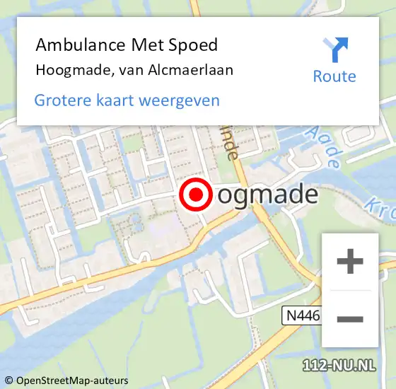 Locatie op kaart van de 112 melding: Ambulance Met Spoed Naar Hoogmade, van Alcmaerlaan op 11 januari 2023 09:02