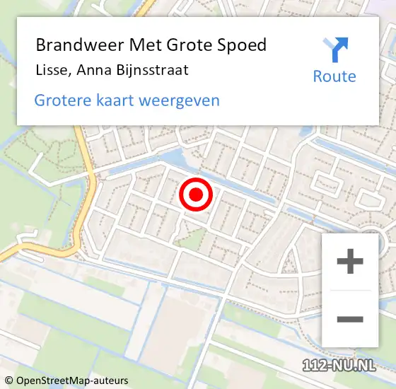 Locatie op kaart van de 112 melding: Brandweer Met Grote Spoed Naar Lisse, Anna Bijnsstraat op 11 januari 2023 09:06