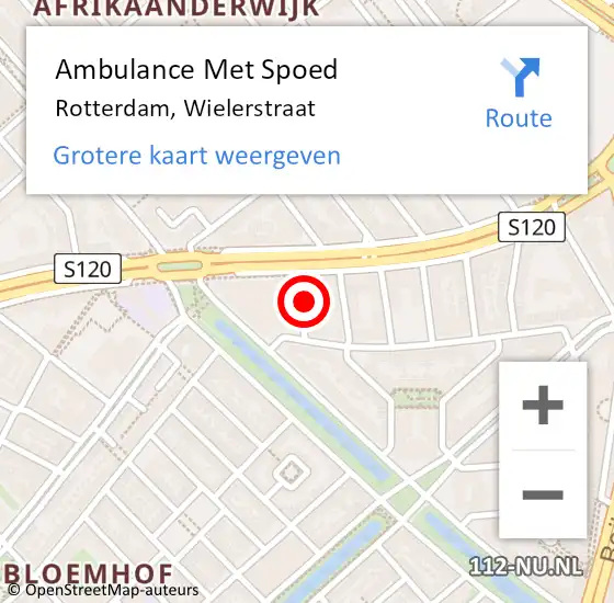 Locatie op kaart van de 112 melding: Ambulance Met Spoed Naar Rotterdam, Wielerstraat op 11 januari 2023 09:14