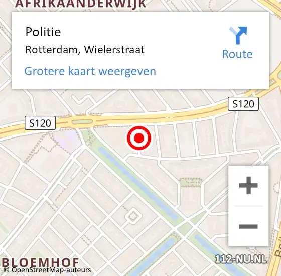 Locatie op kaart van de 112 melding: Politie Rotterdam, Wielerstraat op 11 januari 2023 09:15