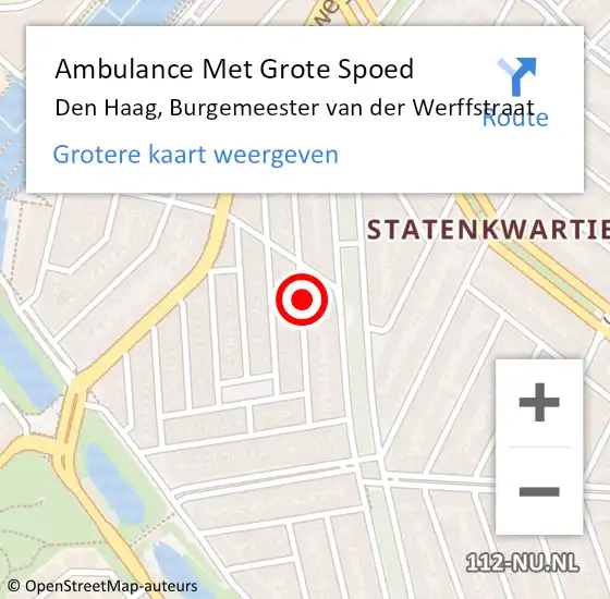 Locatie op kaart van de 112 melding: Ambulance Met Grote Spoed Naar Den Haag, Burgemeester van der Werffstraat op 11 januari 2023 09:16