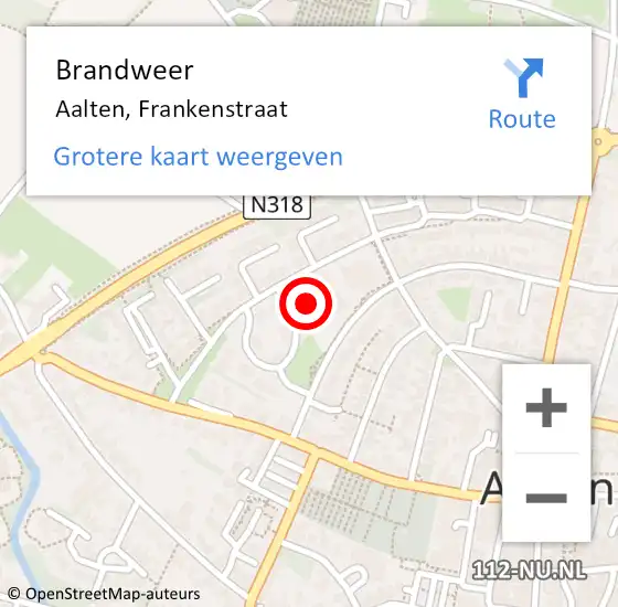 Locatie op kaart van de 112 melding: Brandweer Aalten, Frankenstraat op 11 januari 2023 09:20