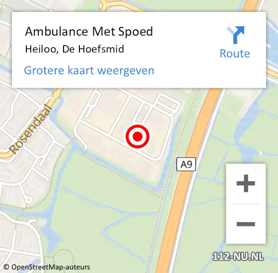 Locatie op kaart van de 112 melding: Ambulance Met Spoed Naar Heiloo, De Hoefsmid op 11 januari 2023 09:48