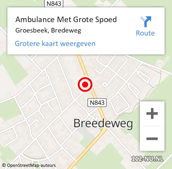 Locatie op kaart van de 112 melding: Ambulance Met Grote Spoed Naar Groesbeek, Bredeweg op 11 januari 2023 09:50